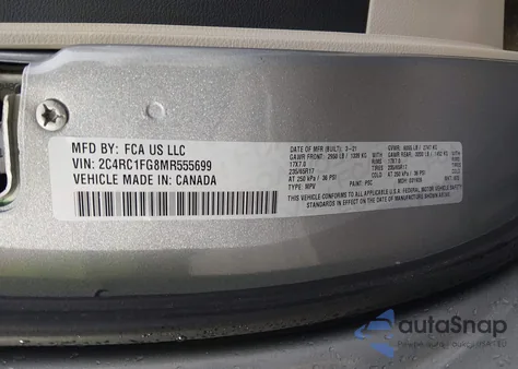 2021 Chrysler Voyager Lxi из США, поврежденный, VIN 2C4RC1DG0MR527740